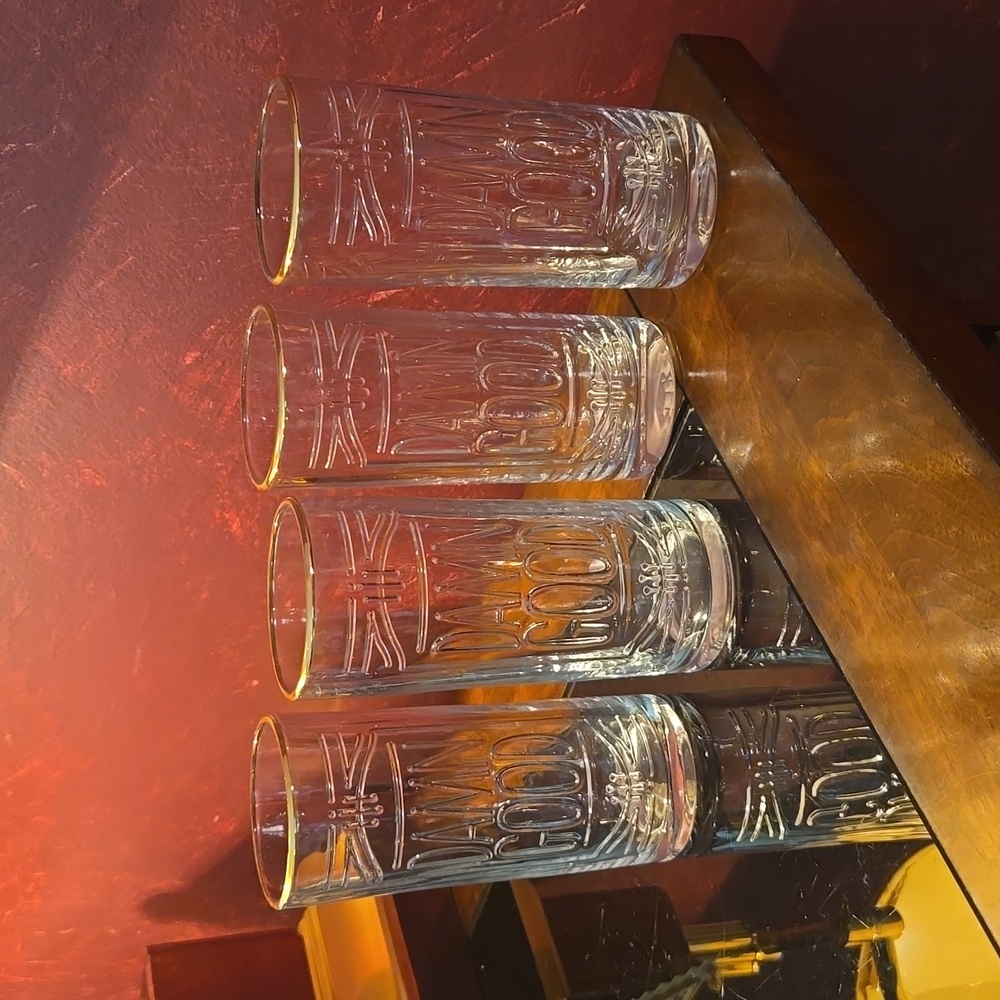 Easy Tiger "Damn Good" Embossed Goldtrim Highball 4pc Barware Set - 10oz ea
